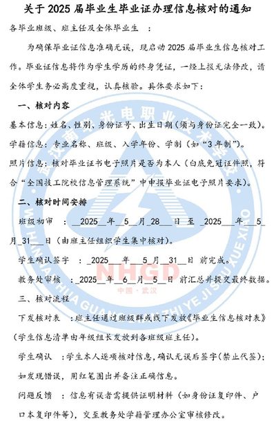 关于2025届毕业生毕业证办理信息核对的通知​